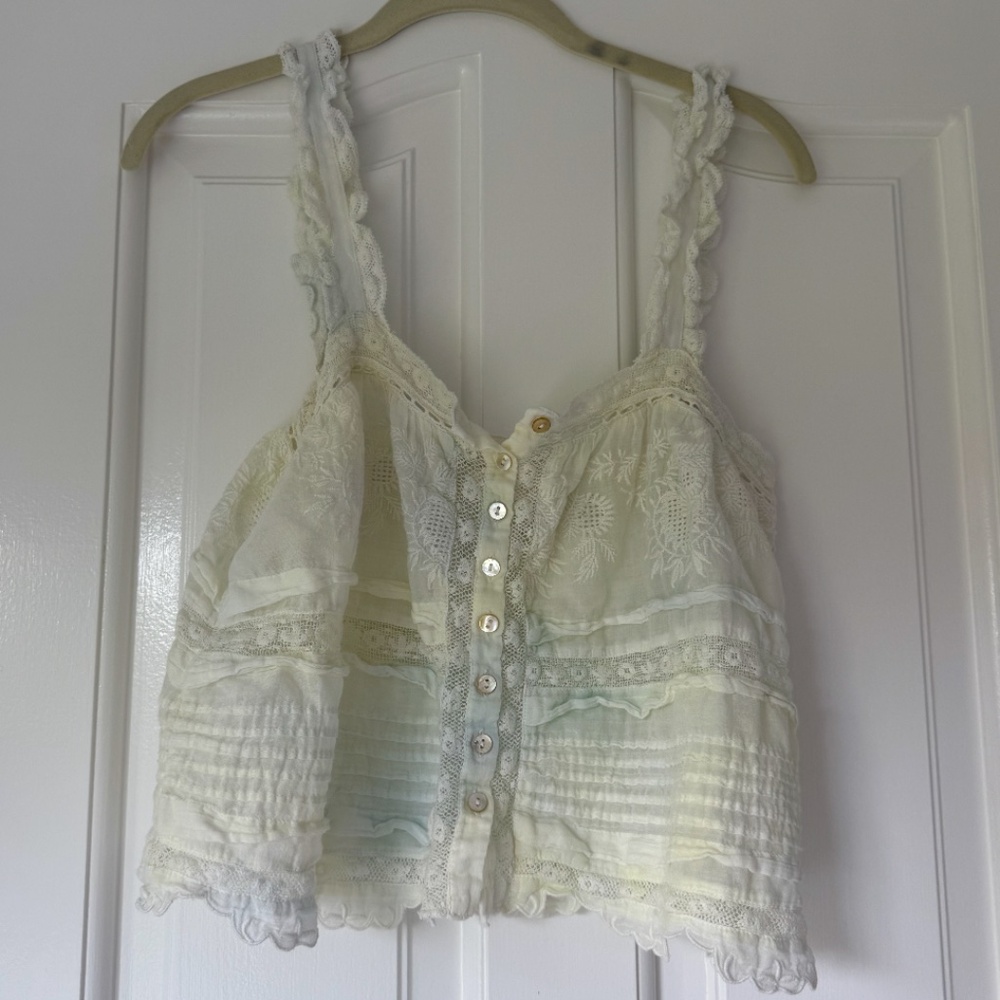 Love Shack Fancy Sully Lace Embroidered Cami Blouse Top in Lily Pond Hand Dye - Picture 2 of 6